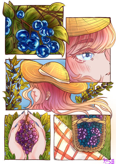 Title: Blueberries and Grapes, Medium: Made in ClipStudioPaint, Size: 729x1032px